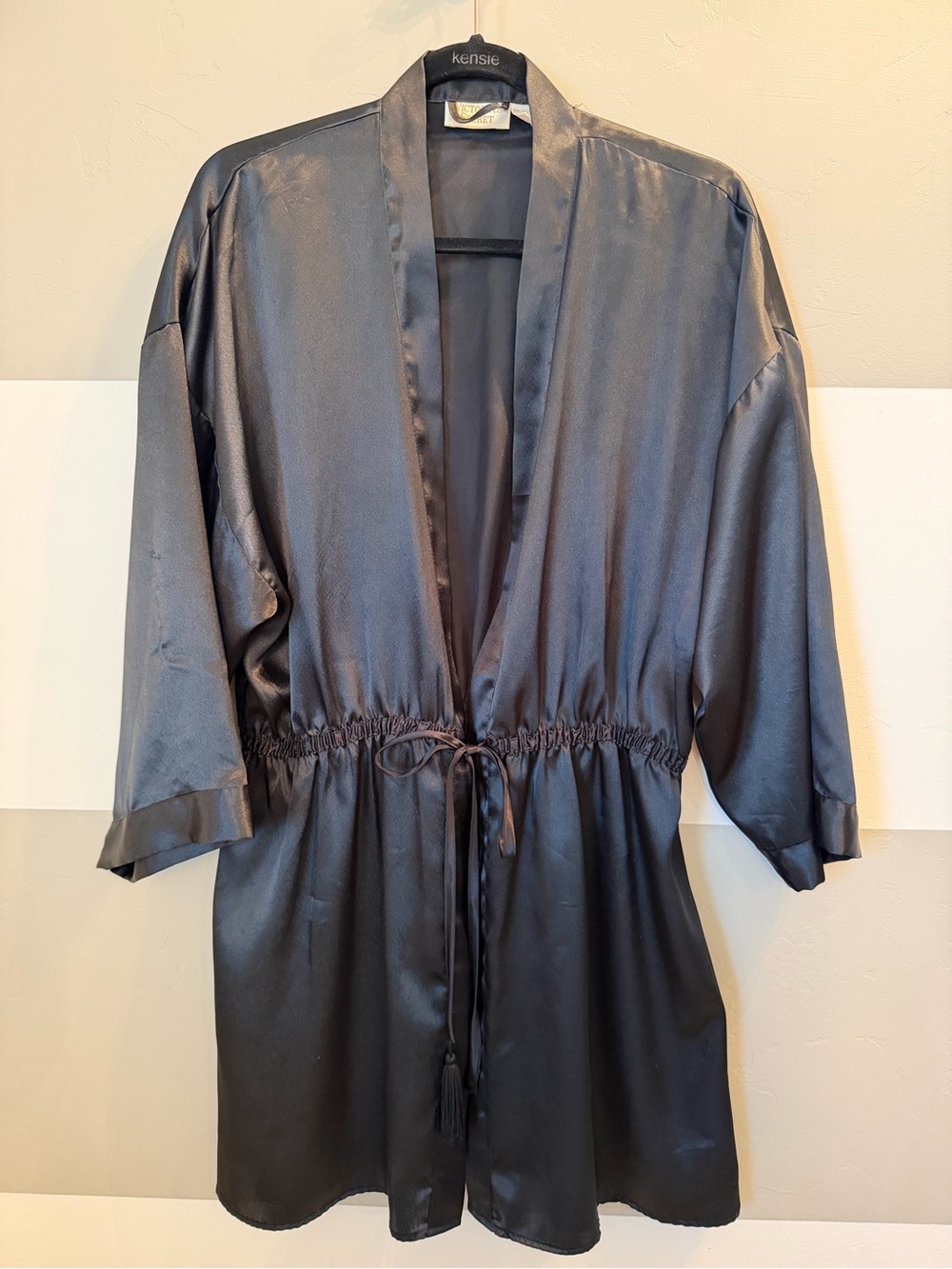 Victoria secret gold label Blk Satin Drawstring Robe Intimates medium/large